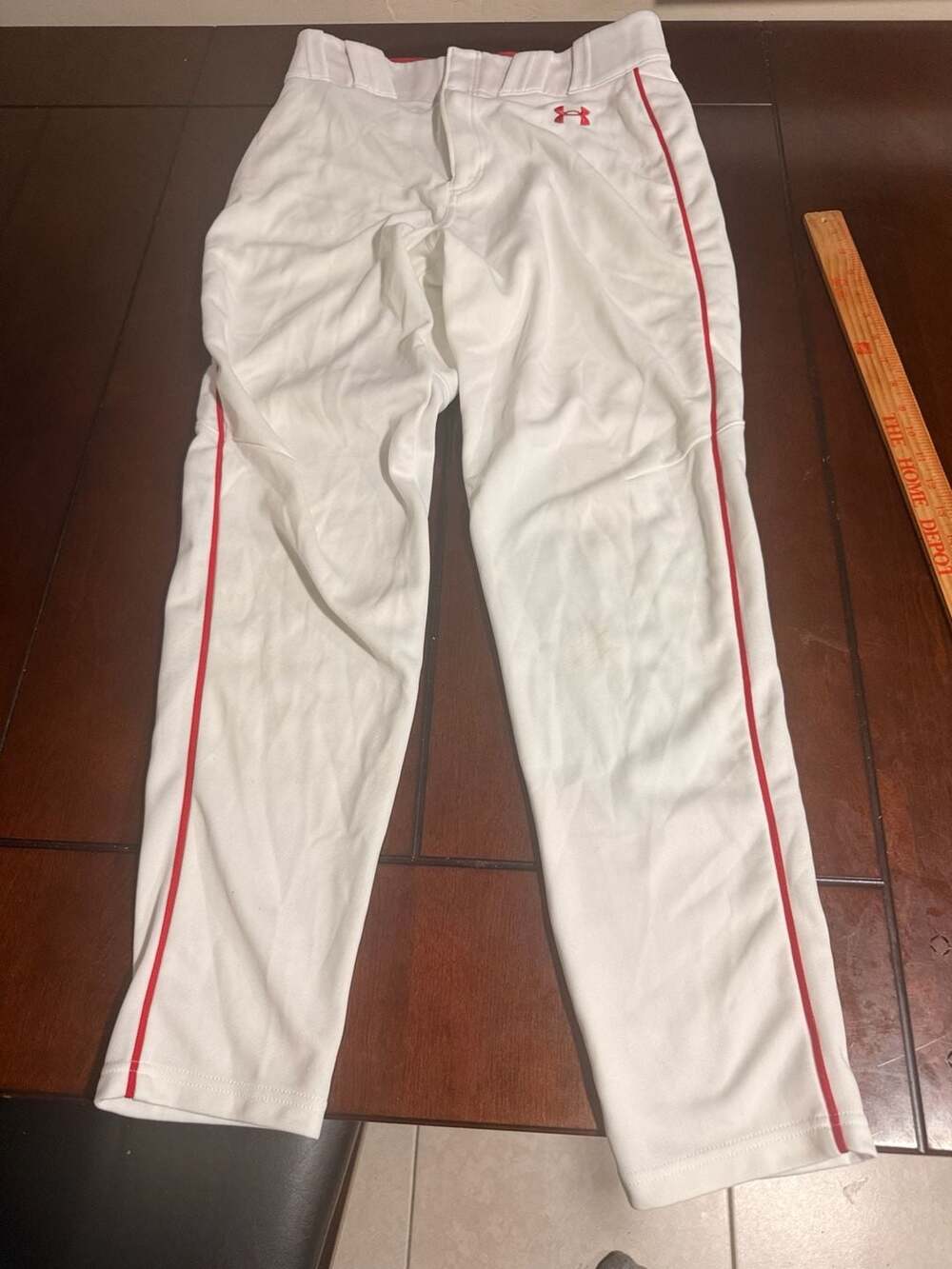 Under Armour Youth Baseball Piped Pants White/Red Size Medium - Picture 2 of 8